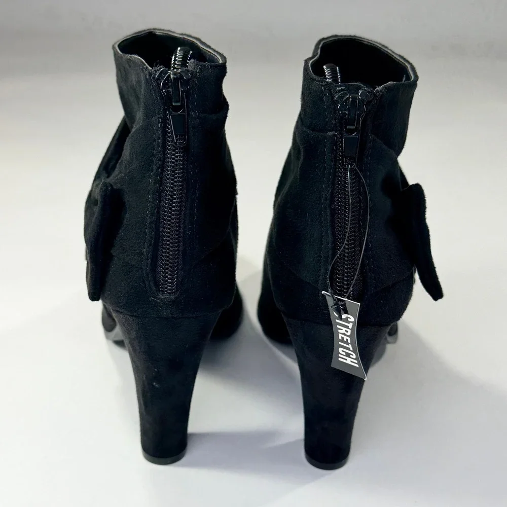 NEW Coach‎ and Four Odalis Boot Womens 7.5 Black Suede Ankle Bow Zipper Coquette